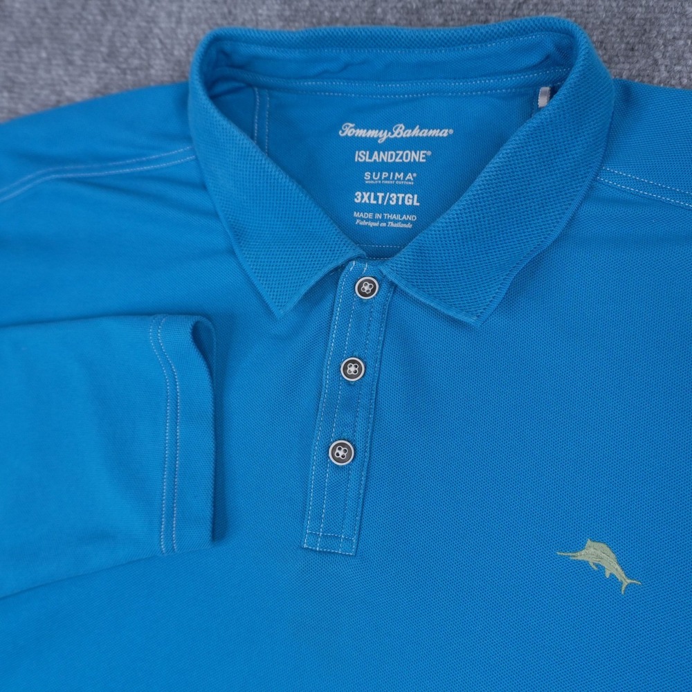 Tommy Bahama Polo Shirt Mens 3XLT Blue IslandZone Supima Cotton Long Sleeve